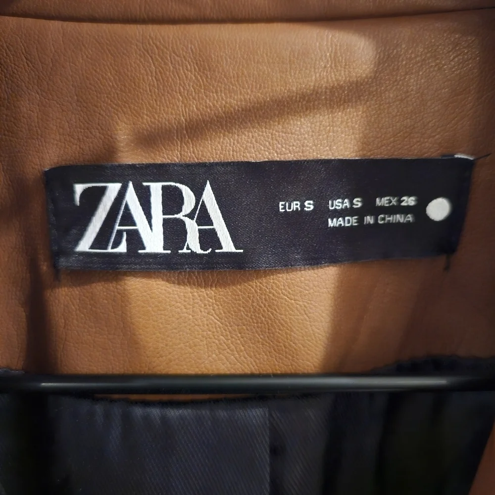 Zara Brown Faux Lether Oversized Blazer Jacket